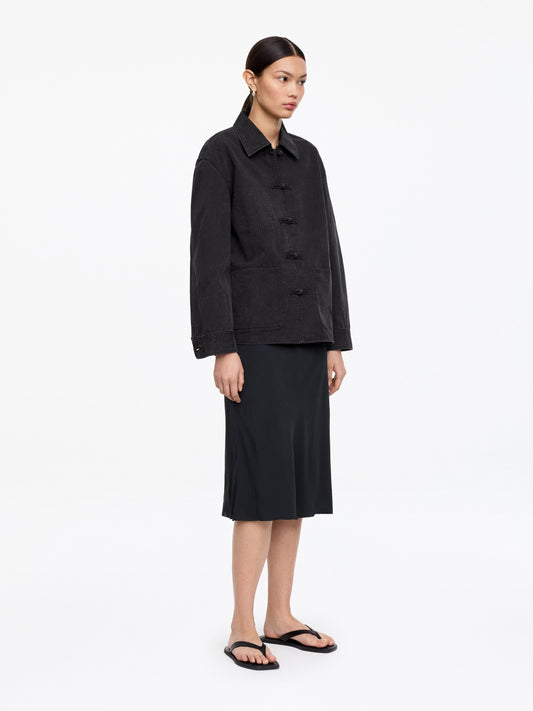 Knot-Button Overshirt - Black - Image 2