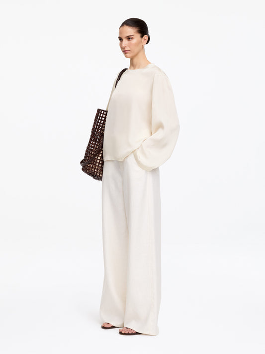 Long-Sleeve Satin Top - White - Image 2