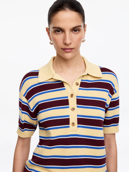 Short-Sleeve Cotton Polo Shirt - Blue - Image 4