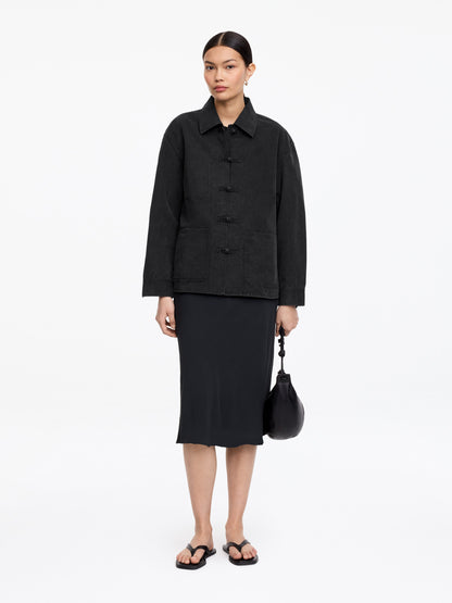 Knot-Button Overshirt - Black