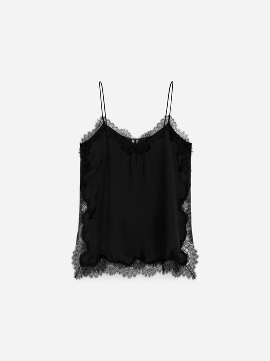 Lace-Detail Strap Top - Black