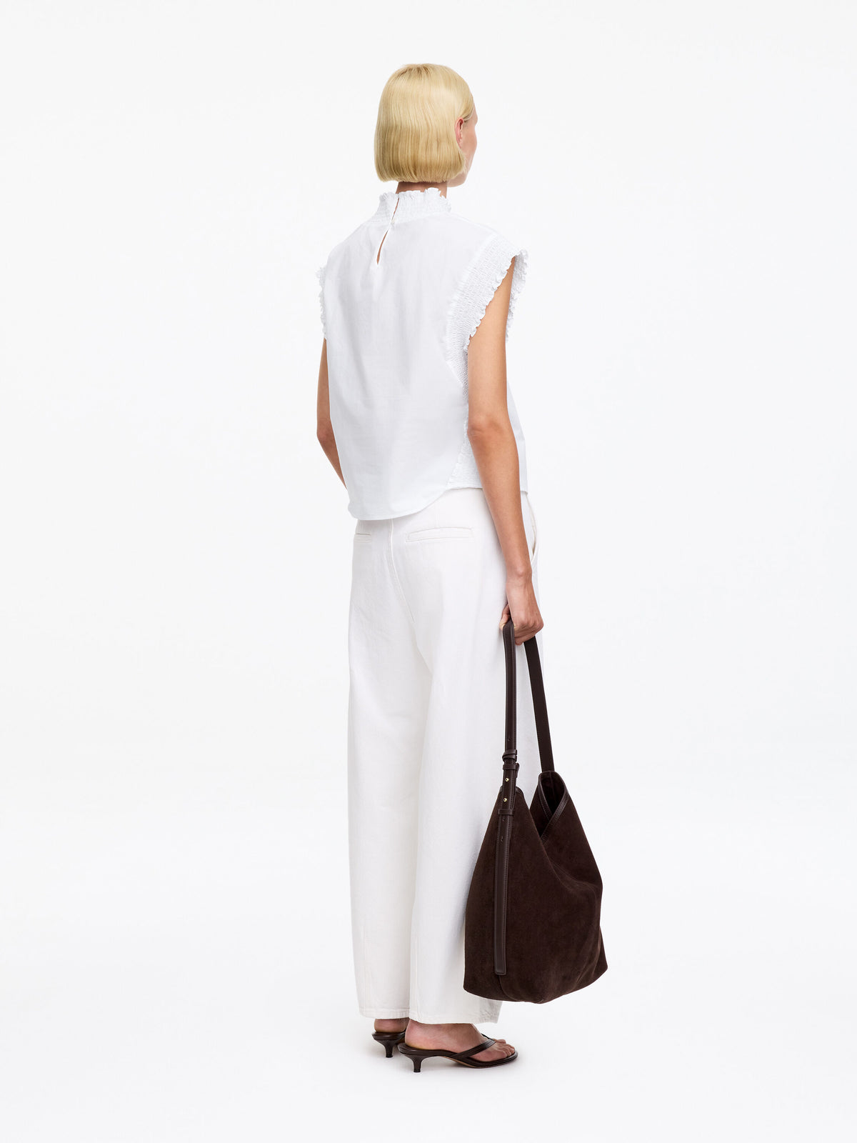 Smocked Cotton Poplin Top - White - Image 3