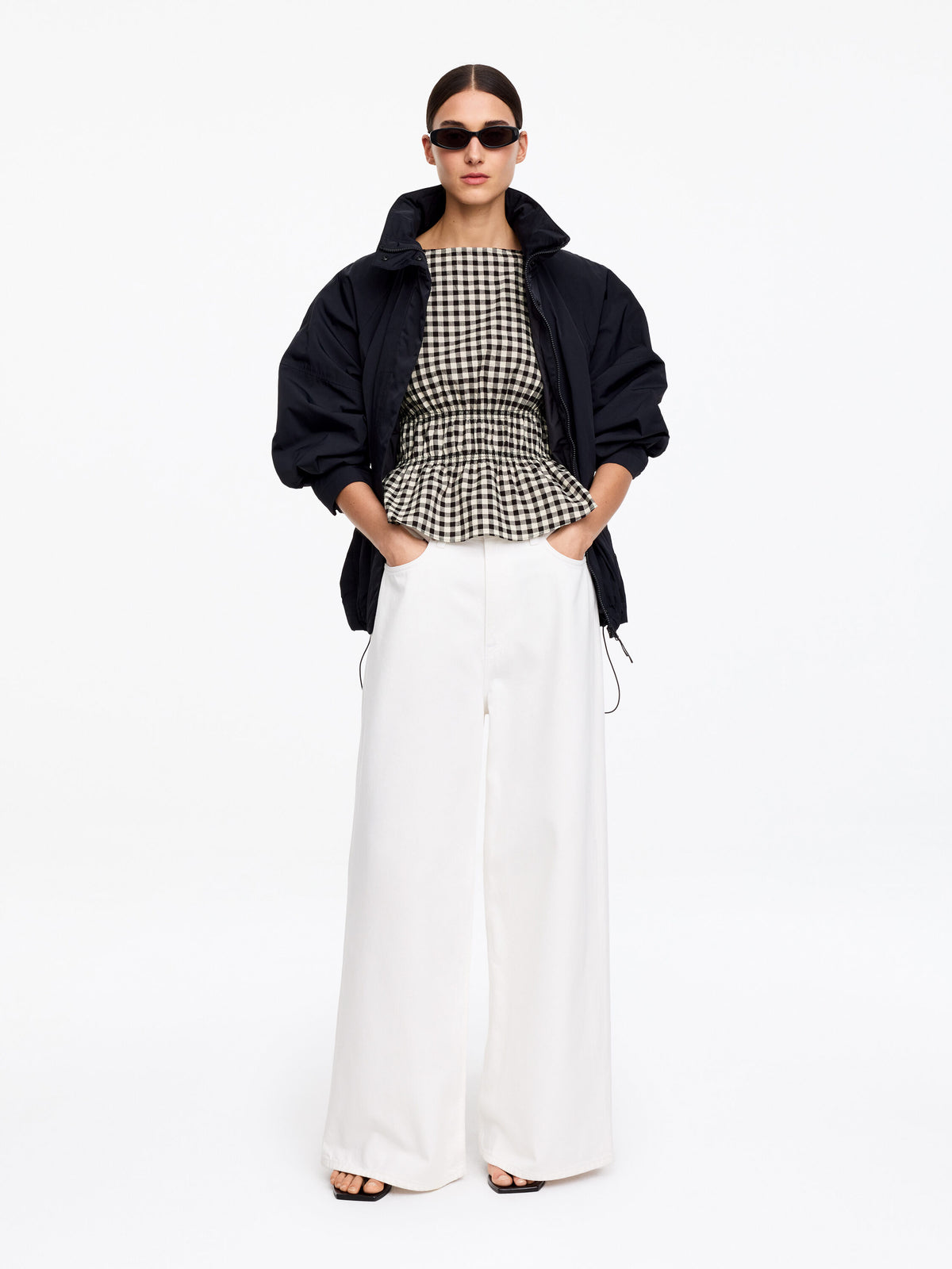 Seersucker Smock Top - Black - Image 2