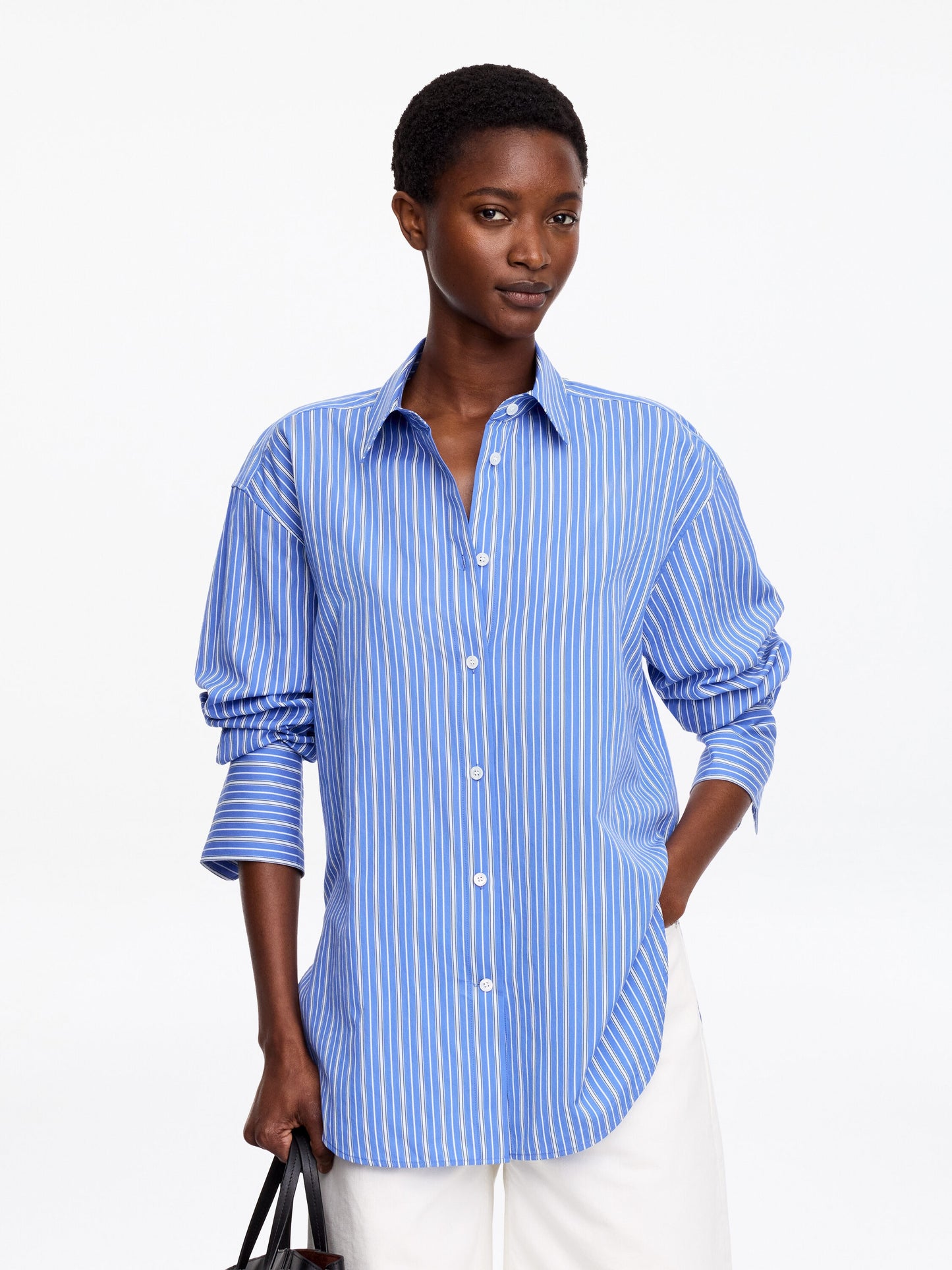 Cotton-Silk Loose Shirt - Blue