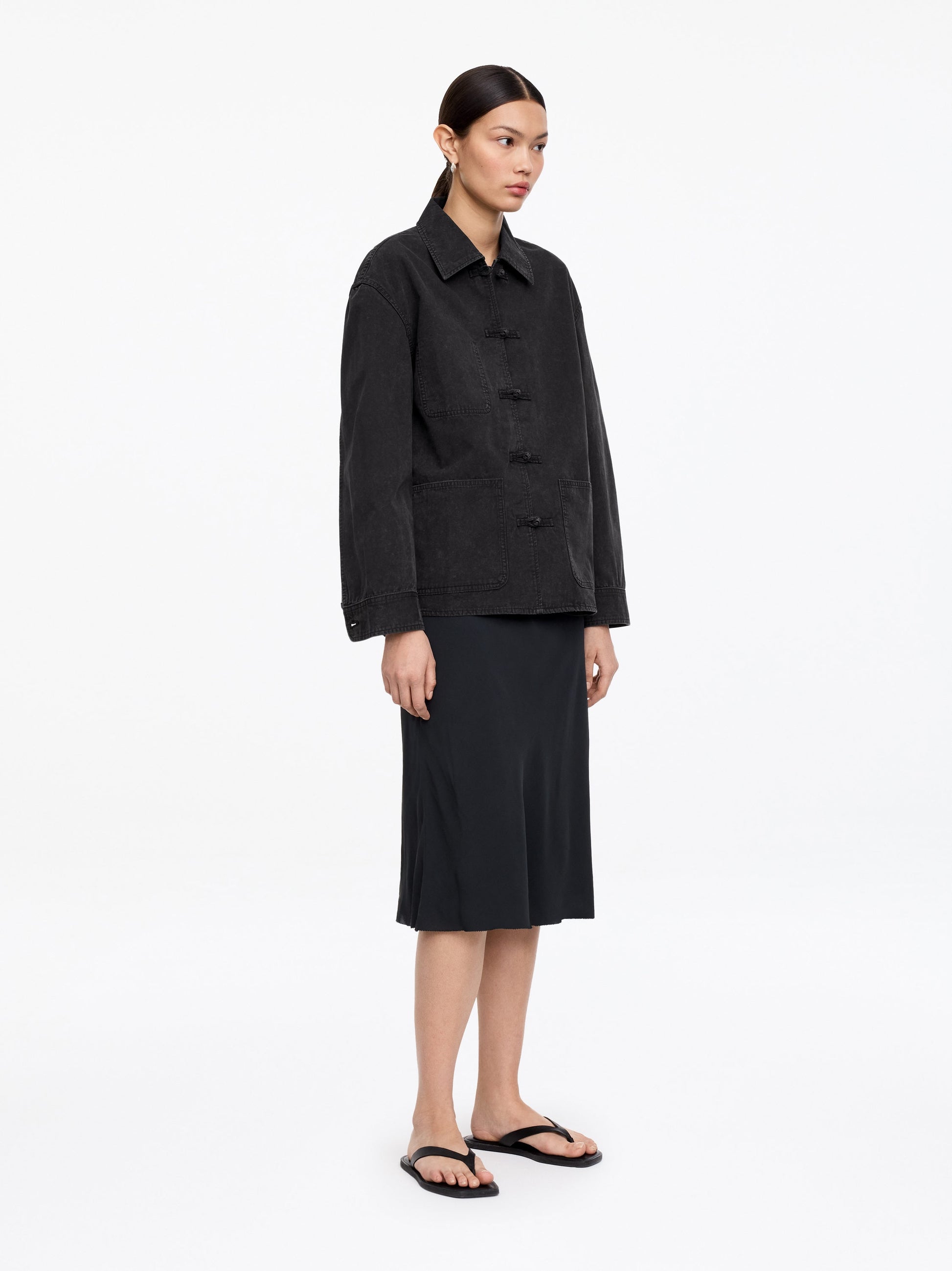 Knot-Button Overshirt - Black - Image 2