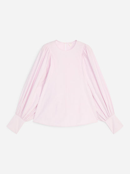 Volume-Sleeve Cotton Blouse - Pink - Image 5
