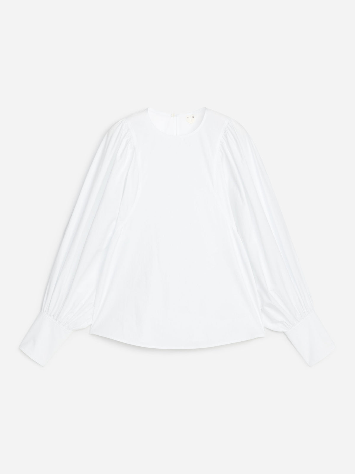 Volume-Sleeve Cotton Blouse - White - Image 5