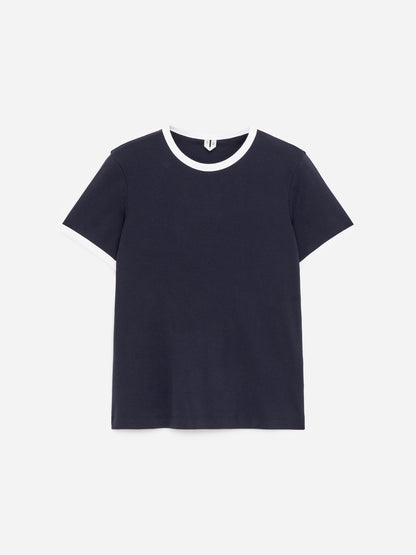 Contrast-Binding T-Shirt - Blue