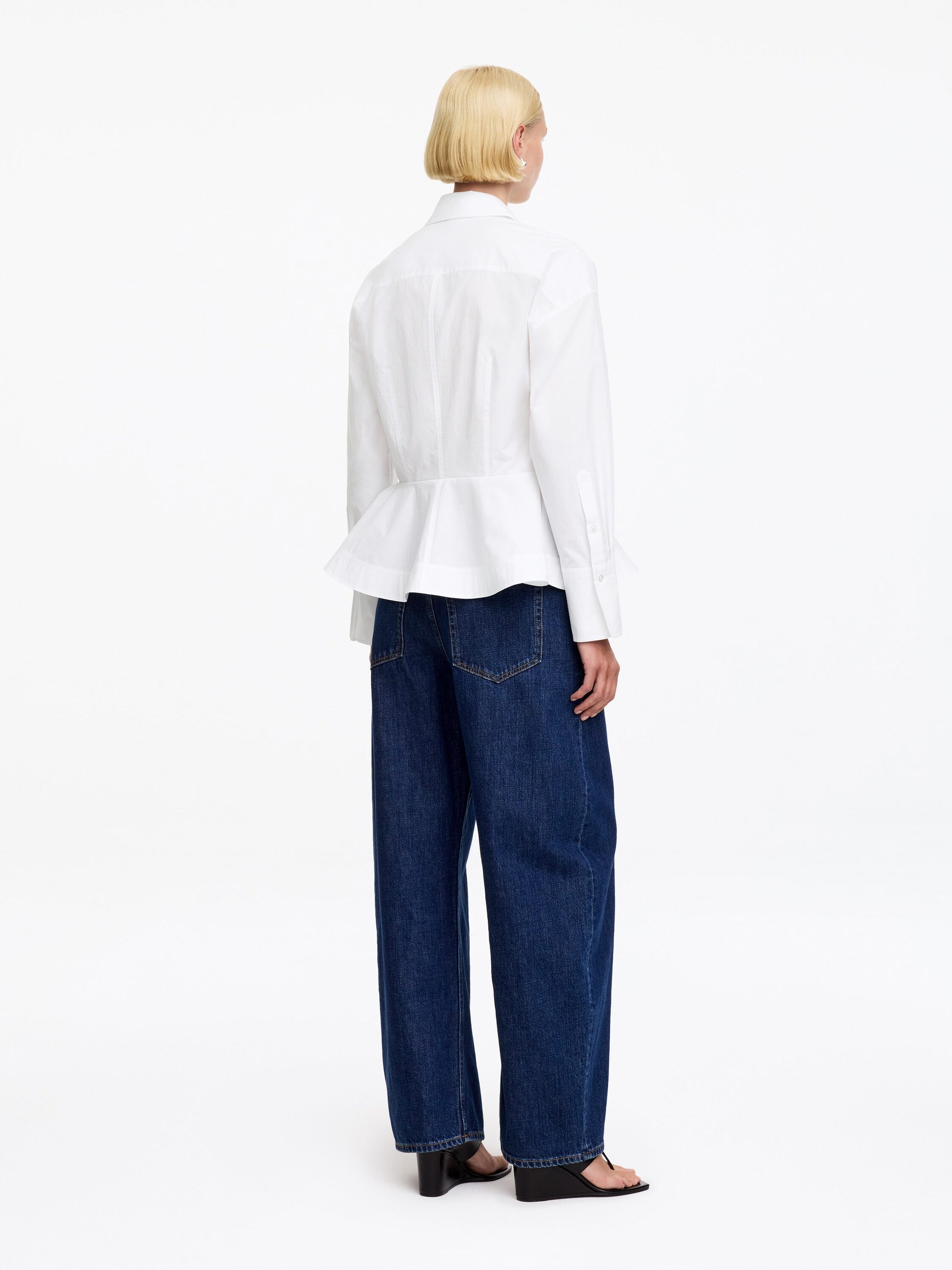 Cotton Peplum Shirt - White - Image 3