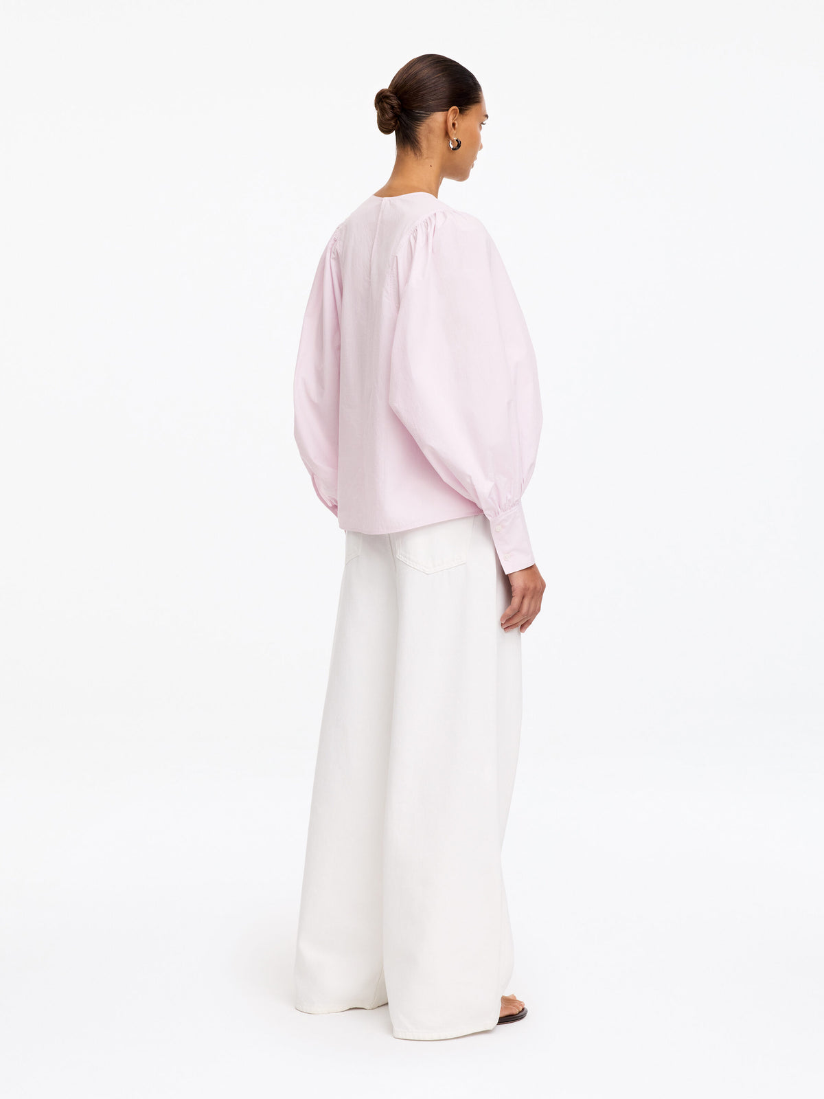 Volume-Sleeve Cotton Blouse - Pink - Image 2