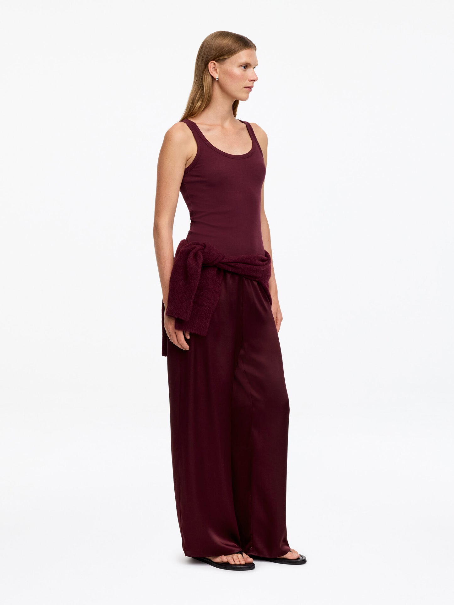 Silk Satin Trousers - Red - Image 2