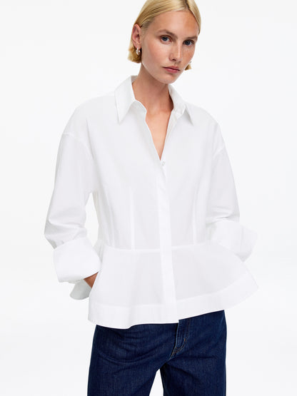 Cotton Peplum Shirt - White - Image 4
