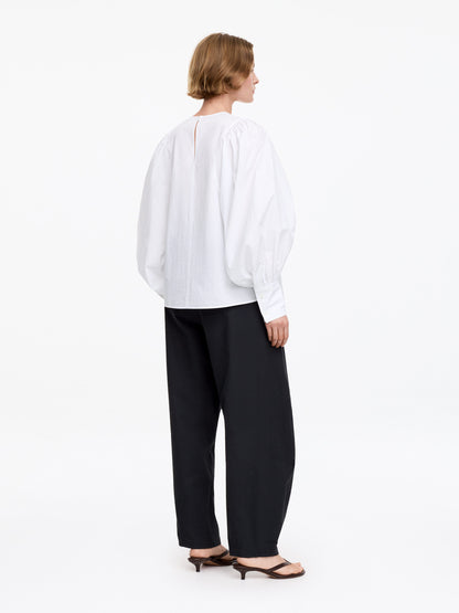 Volume-Sleeve Cotton Blouse - White - Image 2