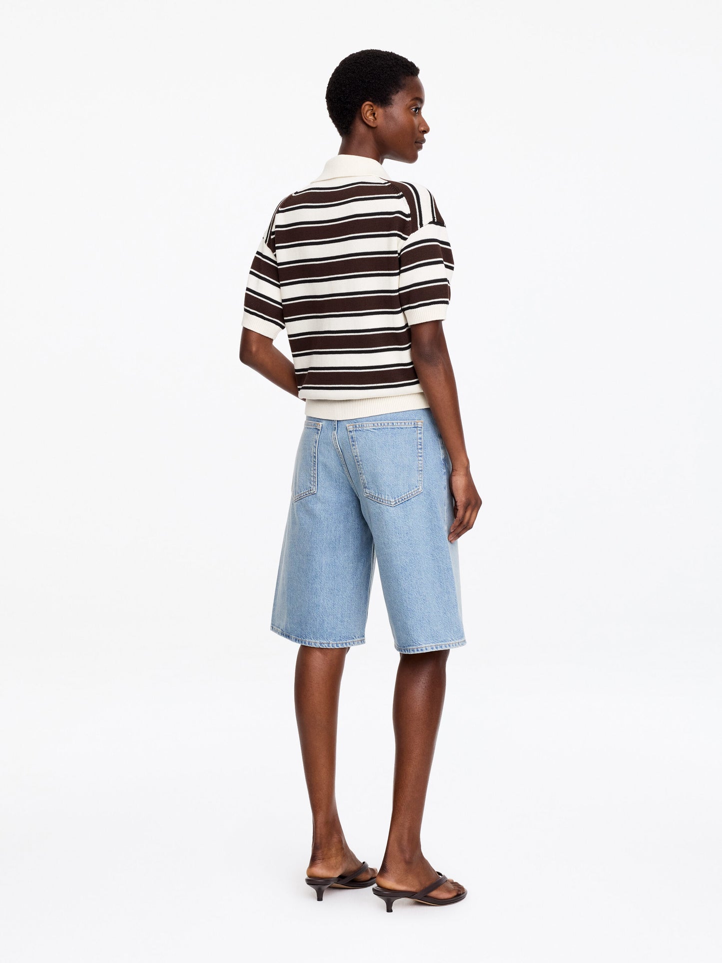 Short-Sleeve Cotton Polo Shirt - Brown - Image 2