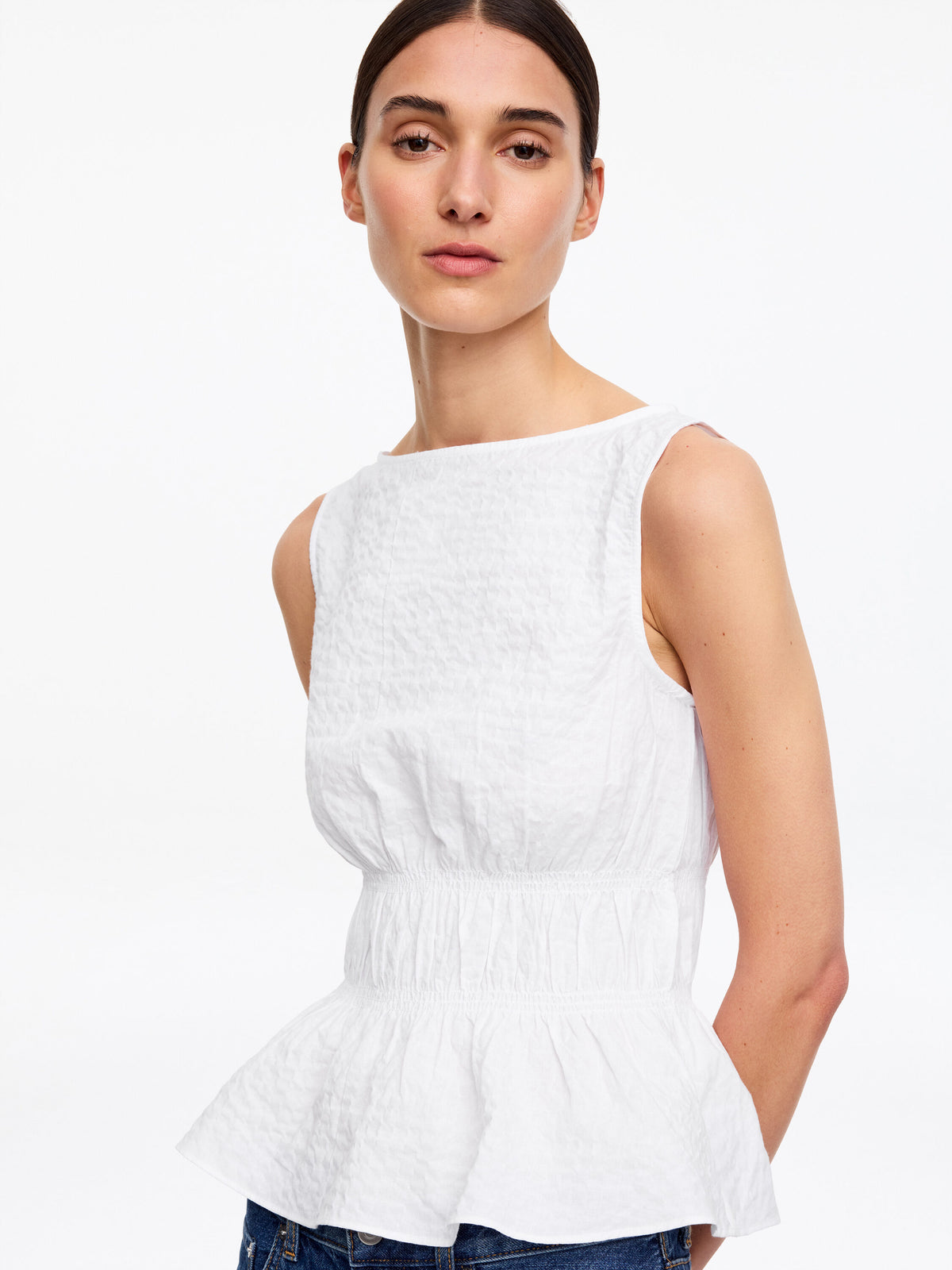 Seersucker Smock Top - White - Image 5
