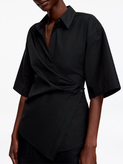 Cotton Wrap Shirt - Black - Image 4