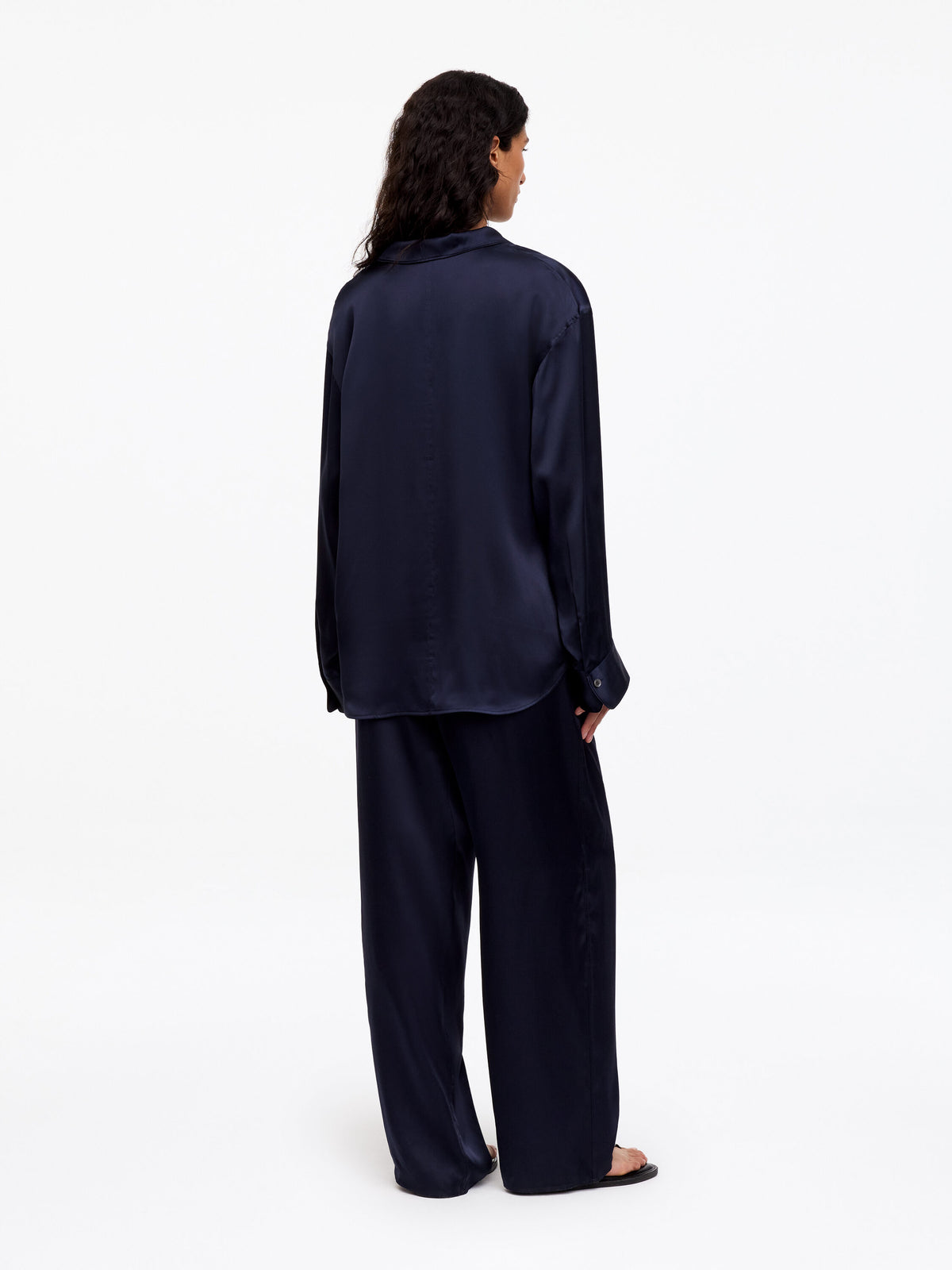 Silk Satin Shirt - Blue - Image 3