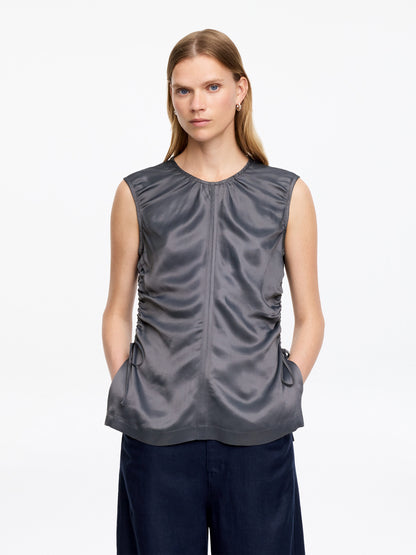 Satin Drawstring Top - Grey