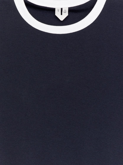 Contrast-Binding T-Shirt - Blue - Image 2