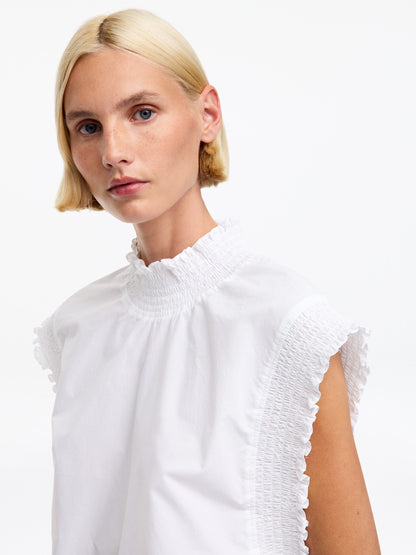 Smocked Cotton Poplin Top - White - Image 4