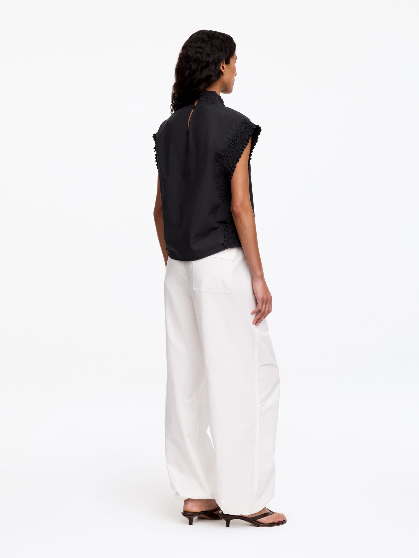 Smocked Cotton Poplin Top - Black - Image 3