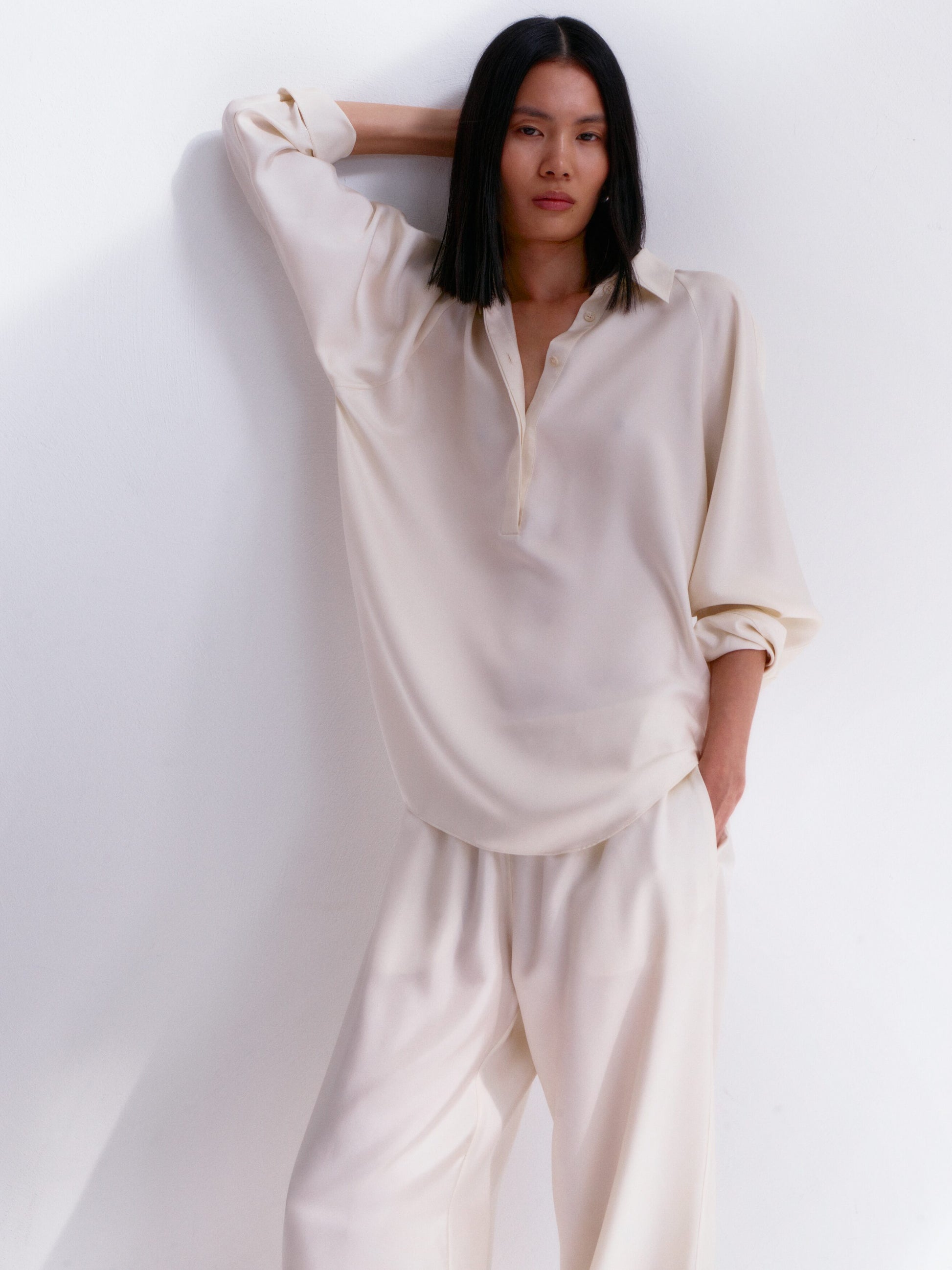 Silk Twill Trousers - White - Image 7