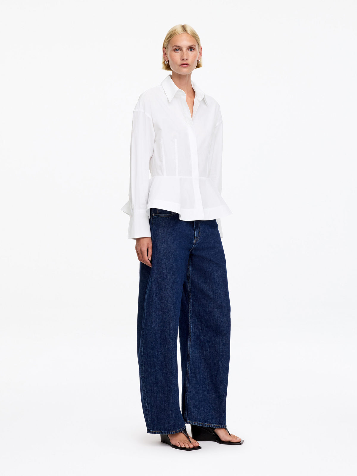 Cotton Peplum Shirt - White - Image 2
