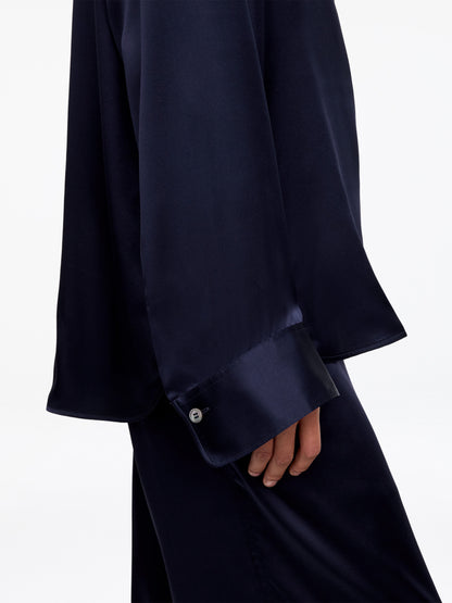 Silk Satin Shirt - Blue - Image 4