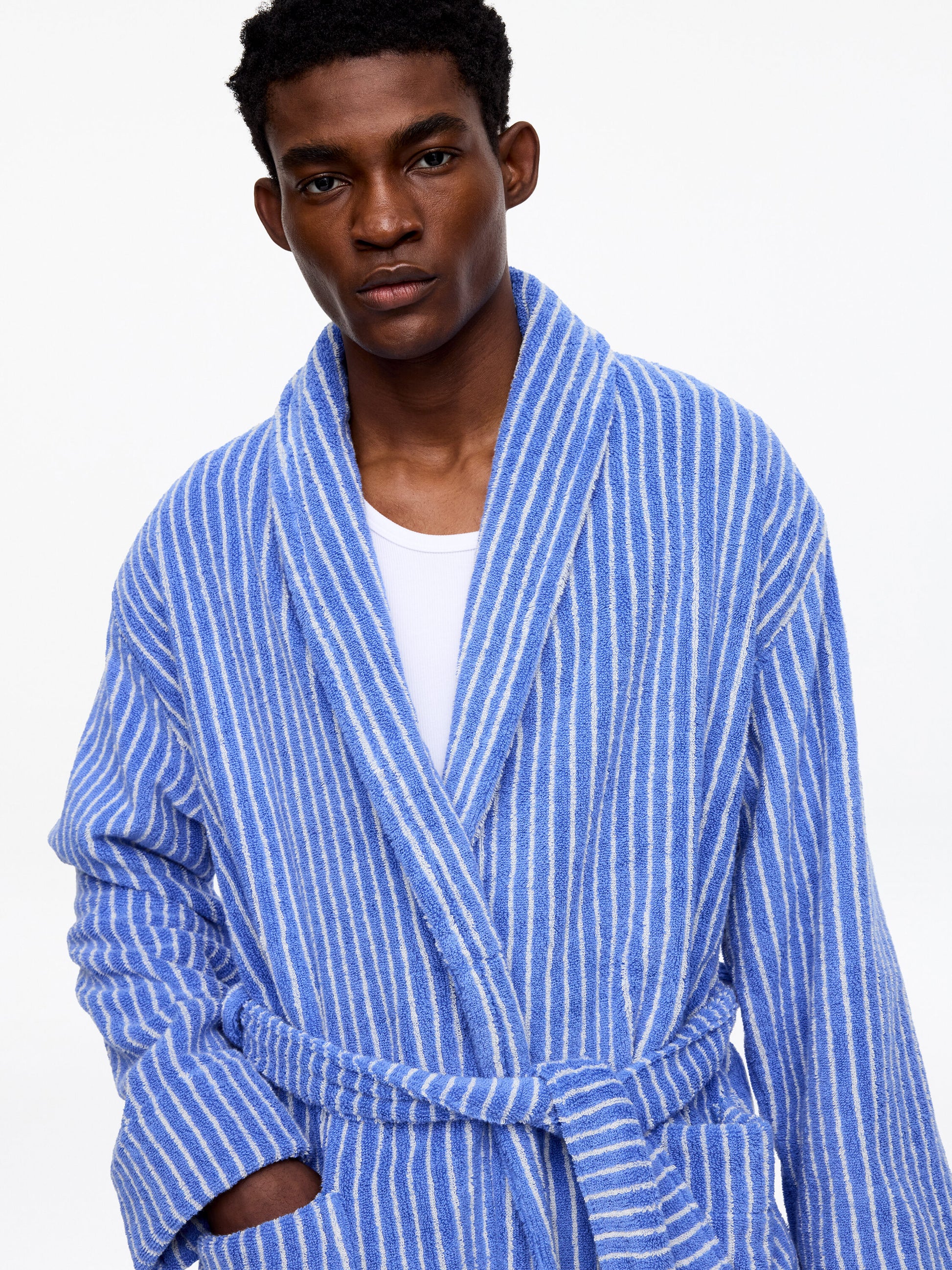 Unisex Cotton Terry Bathrobe - Blue - Image 7