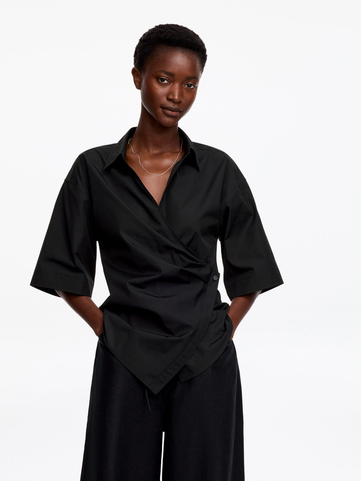 Cotton Wrap Shirt - Black