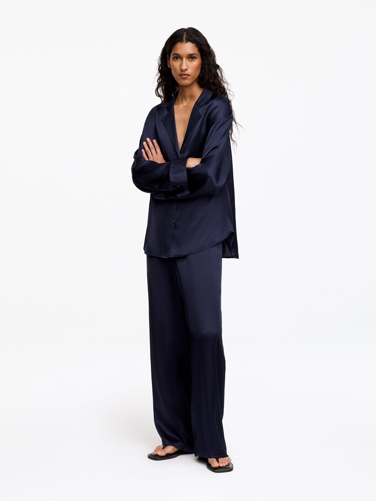 Silk Satin Shirt - Blue - Image 2