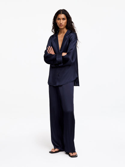 Silk Satin Shirt - Blue - Image 2
