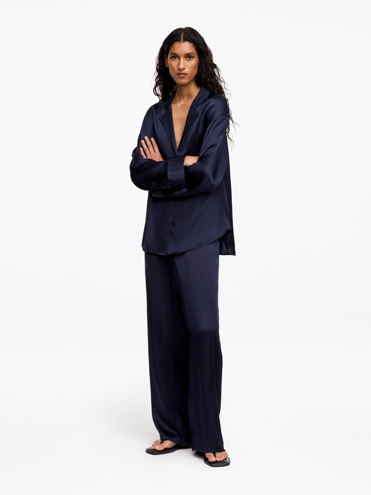 Silk Satin Shirt - Blue - Image 2
