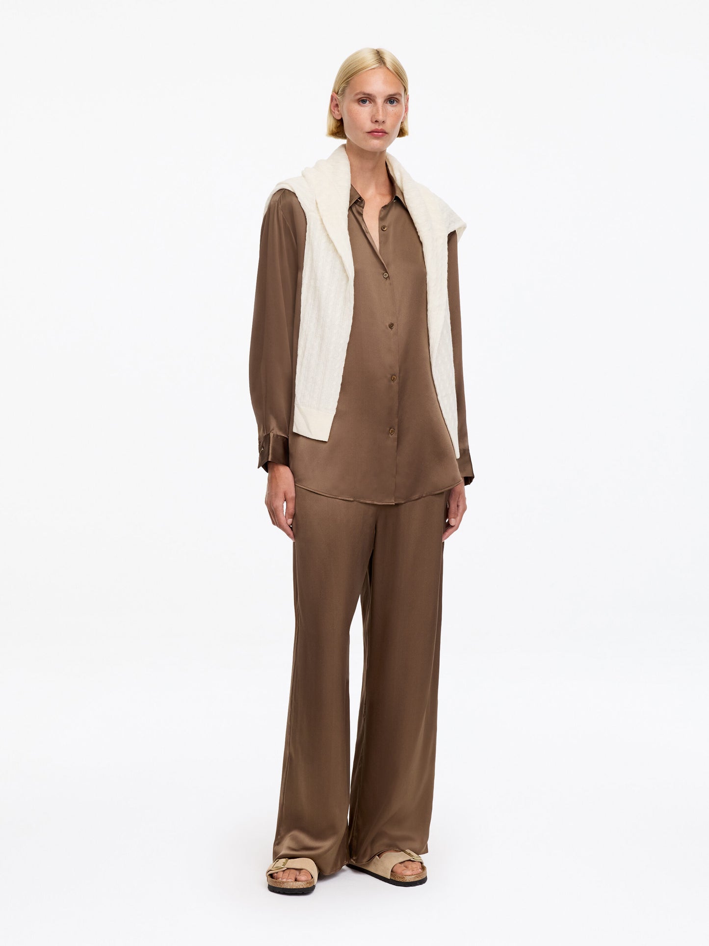 Silk Satin Trousers - Brown