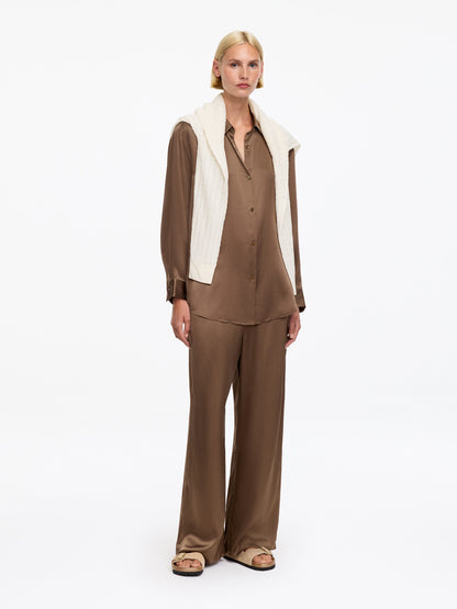 Silk Satin Trousers - Brown