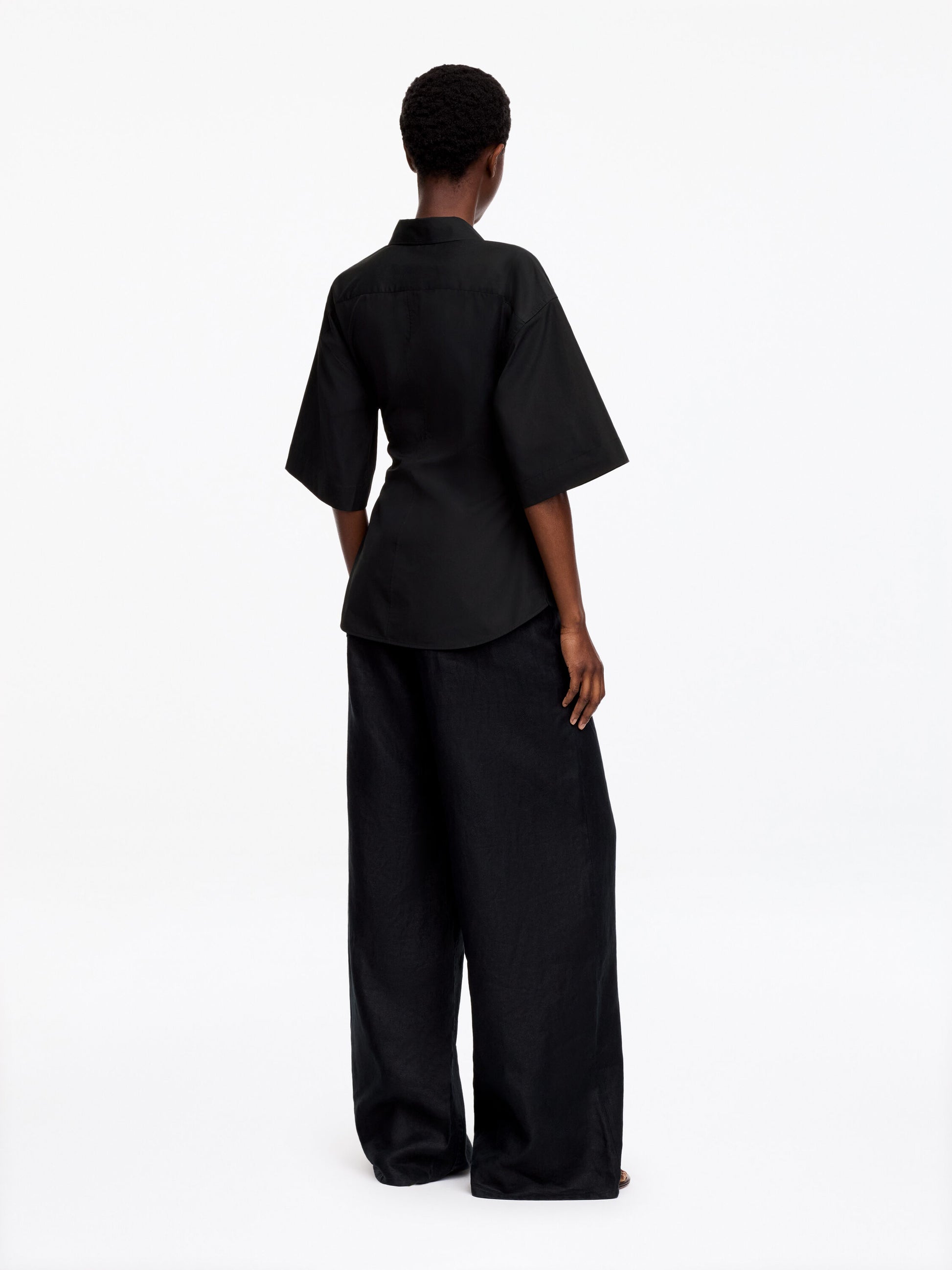 Cotton Wrap Shirt - Black - Image 3