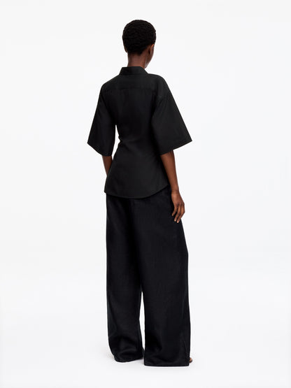 Cotton Wrap Shirt - Black - Image 3