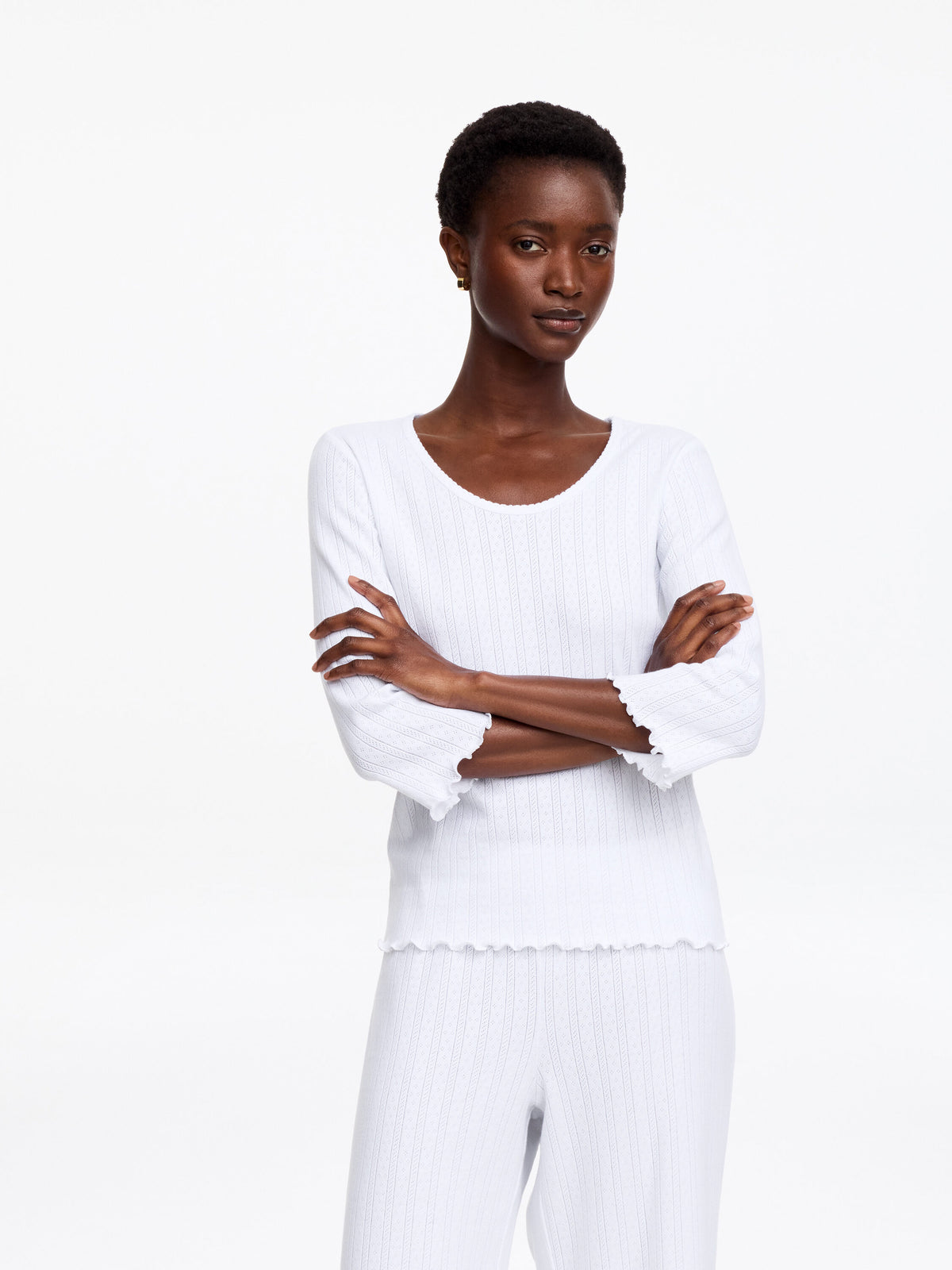 Pointelle-Knitted Top - White