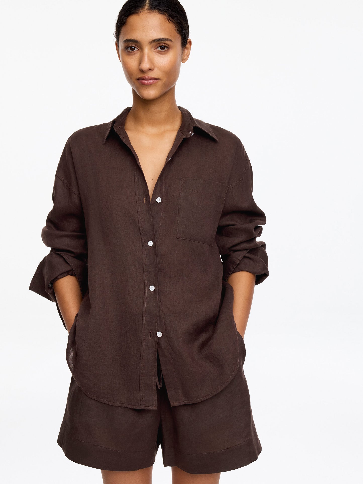 Linen Shirt - Brown - Image 8