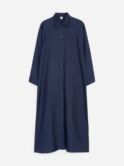 Silk Twill Shirt Dress - Blue - Image 5