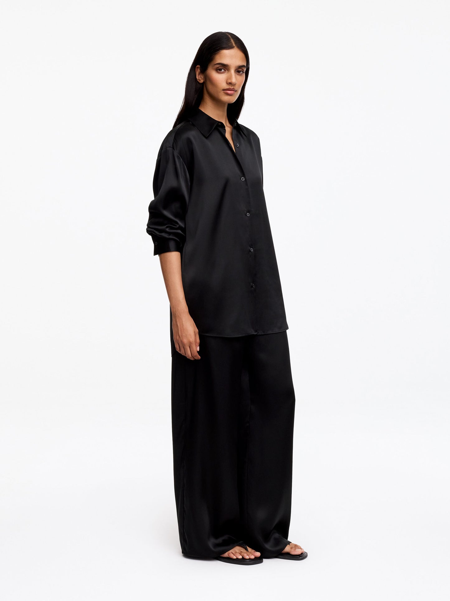 Silk Satin Shirt - Black - Image 2