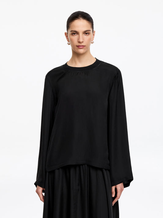 Long-Sleeve Satin Top - Black