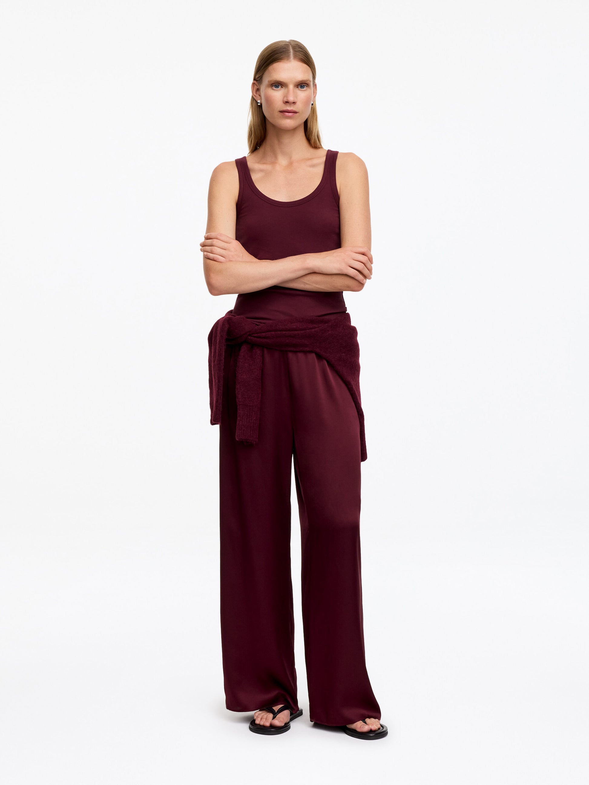 Silk Satin Trousers - Red