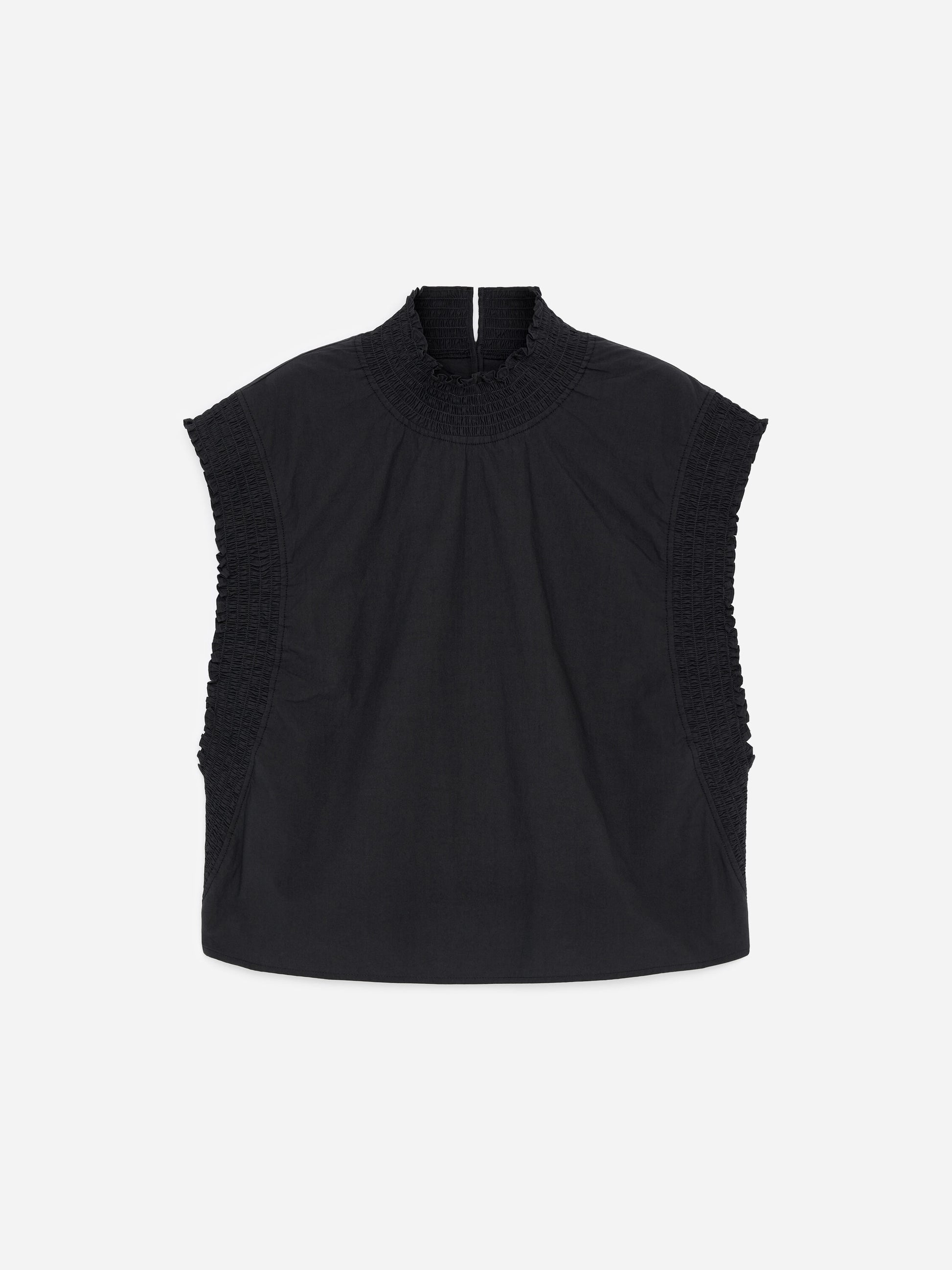 Smocked Cotton Poplin Top - Black - Image 5