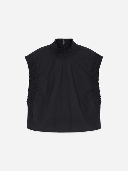 Smocked Cotton Poplin Top - Black - Image 5