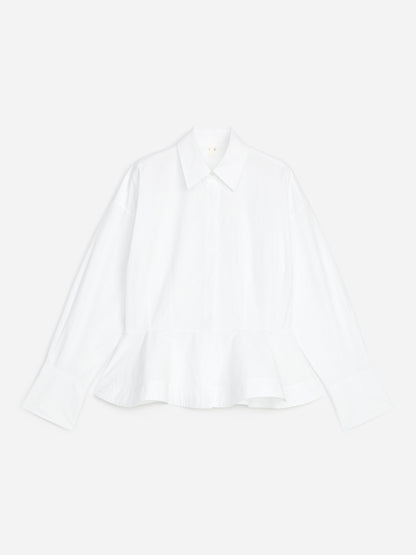 Cotton Peplum Shirt - White - Image 5