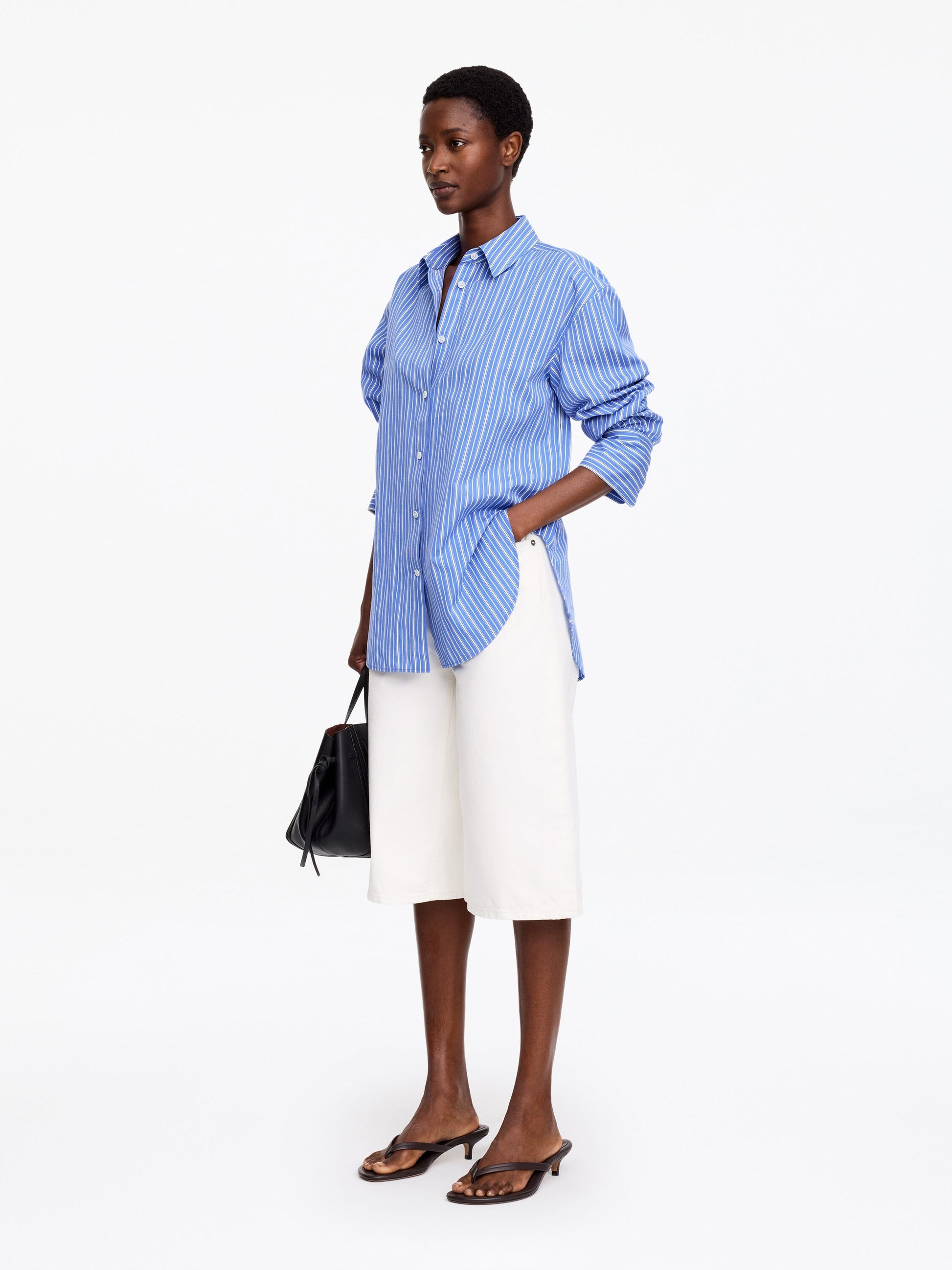 Cotton-Silk Loose Shirt - Blue - Image 3