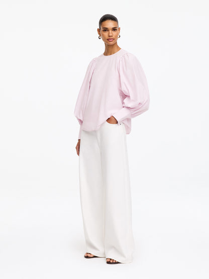Volume-Sleeve Cotton Blouse - Pink - Image 3