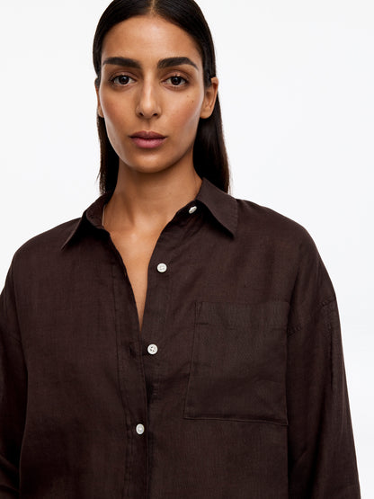 Linen Shirt - Brown - Image 9
