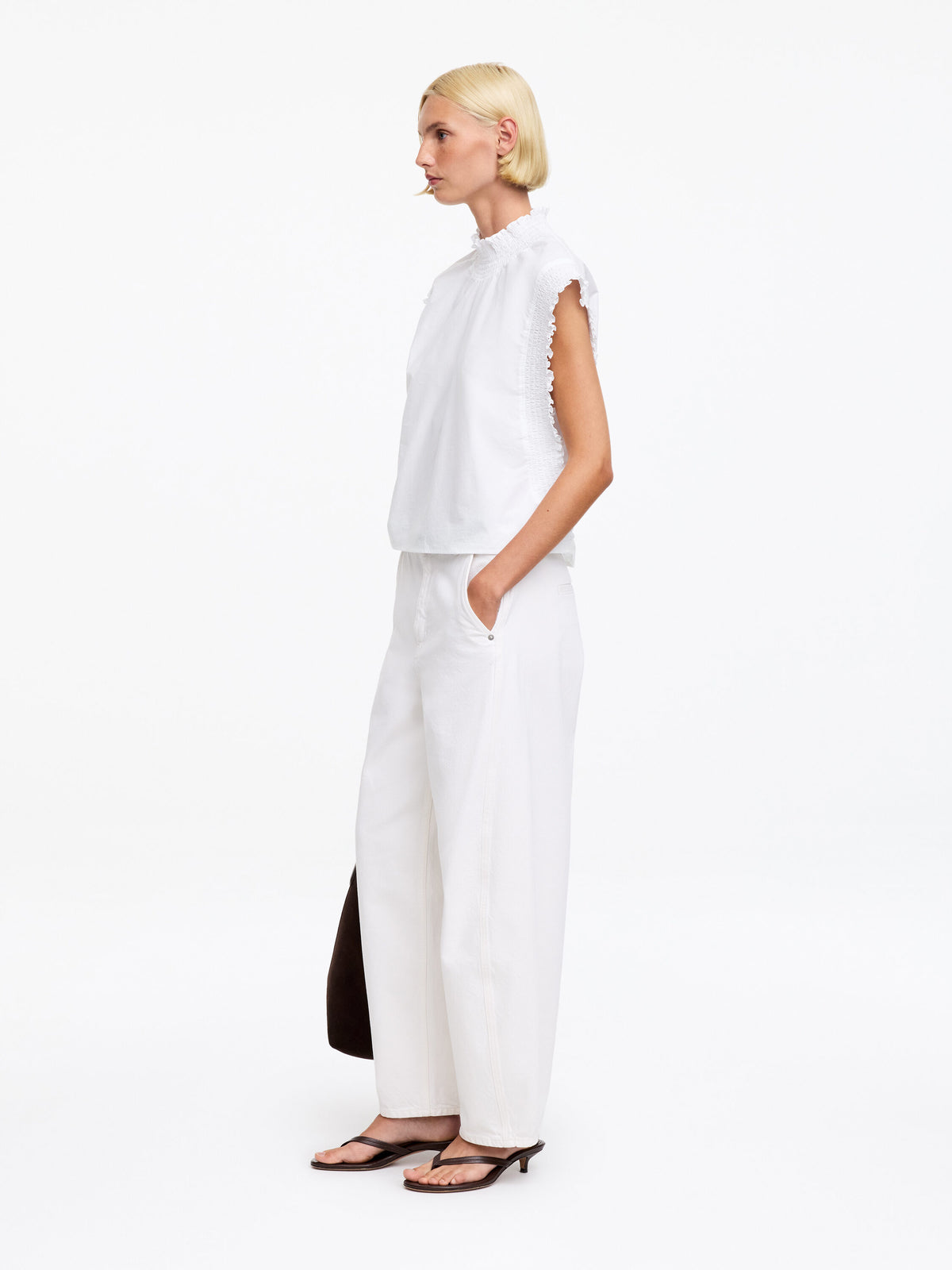 Smocked Cotton Poplin Top - White - Image 2